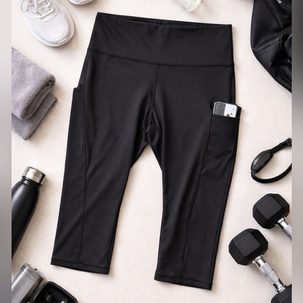 Athleta Ultimate Stash Pocket Capri Leggings 1X Black High Rise Yoga Gym Workout